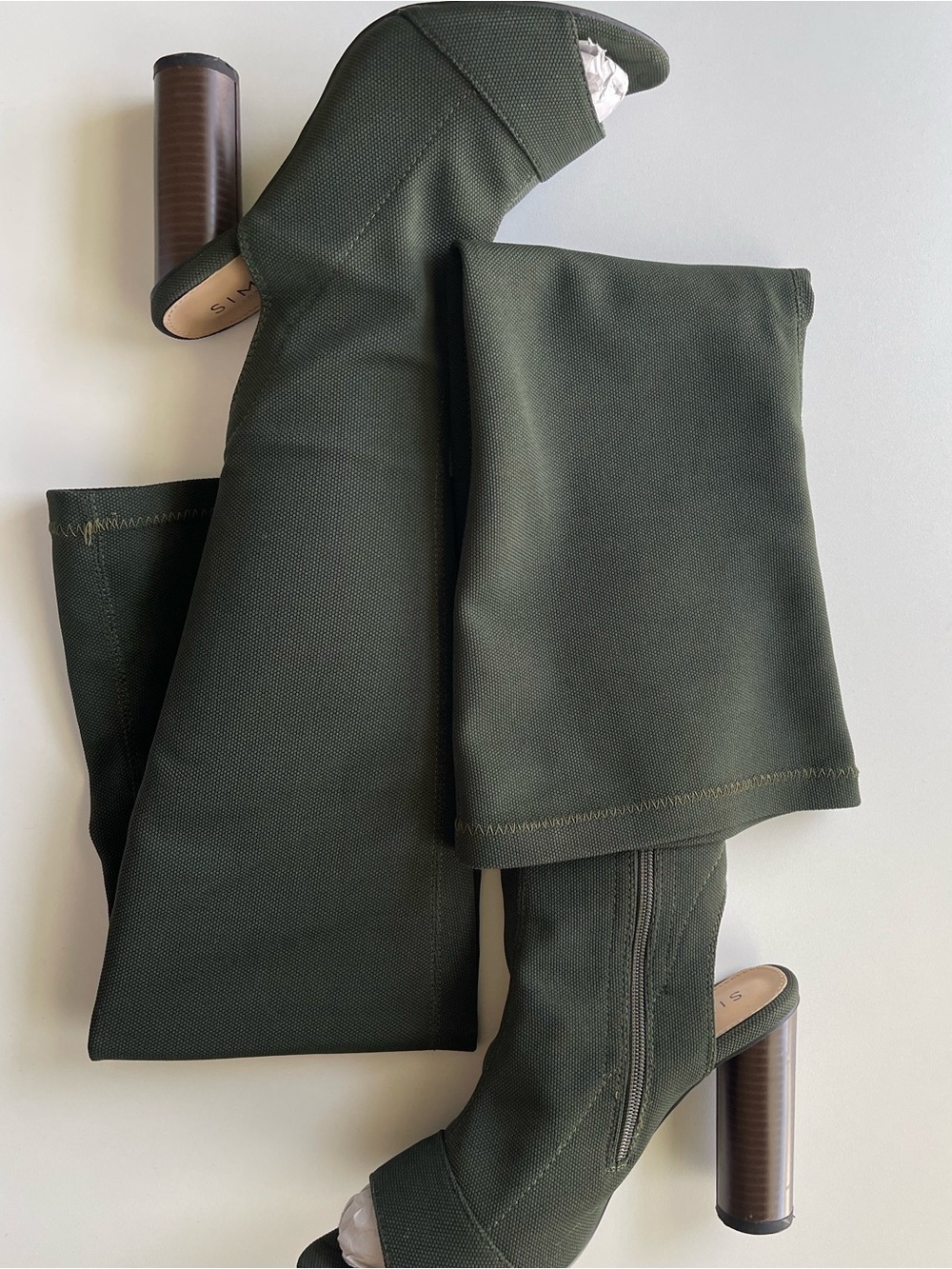 Olive Green Peep-Toe Stretch Sock Boots - Women